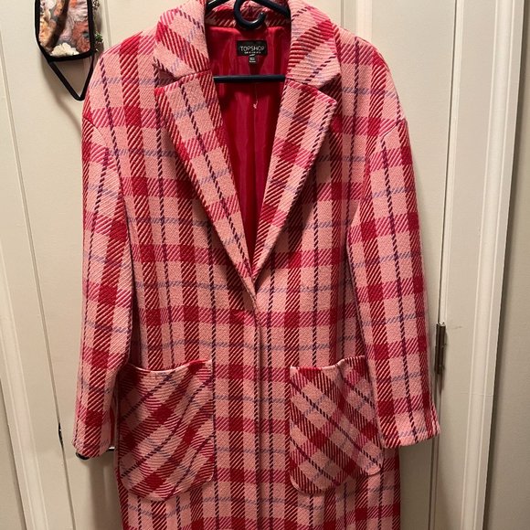 TOPSHOP Suzy Check Plaid Pink Side Split Jacket - Picture 5 of 10
